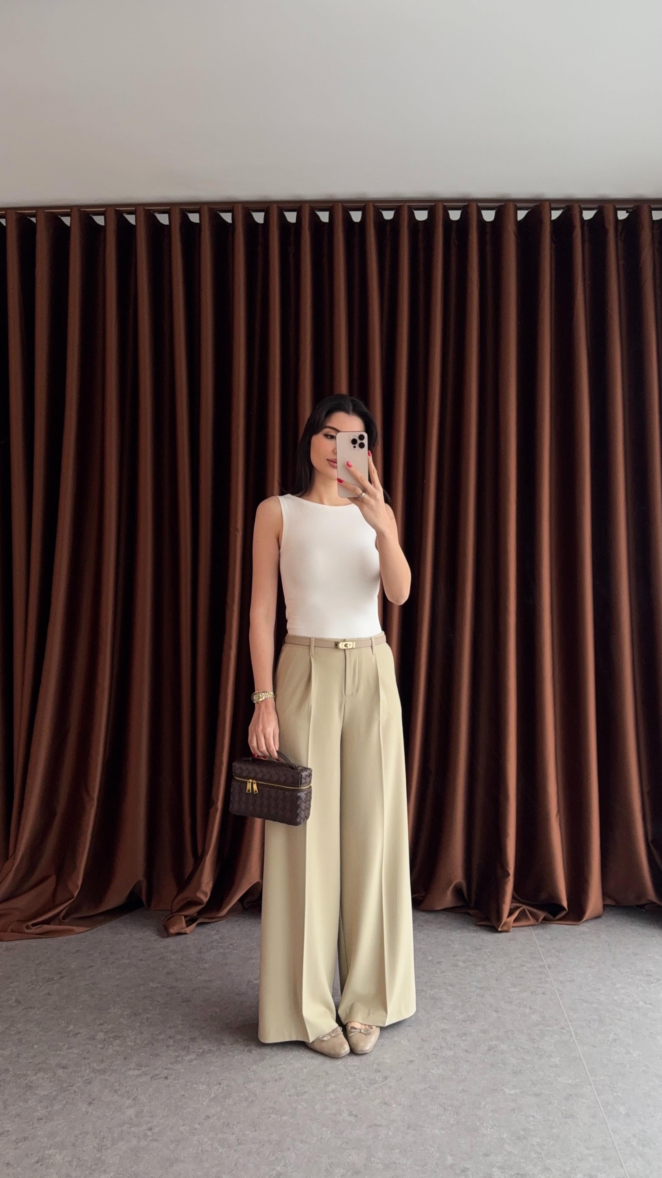 Yağ Yeşili Premium Palazzo Pantolon