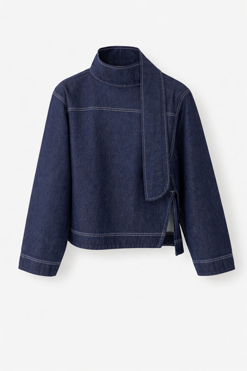 Yakası Bağlamalı Denim Bluz