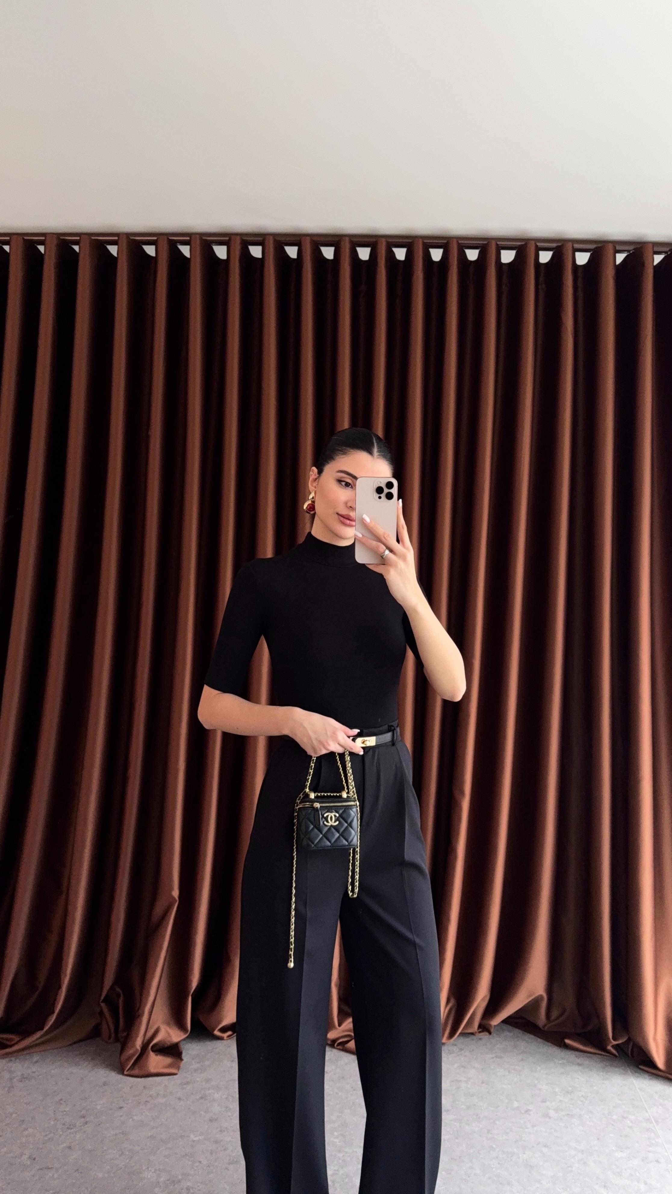 Yarım Balıkçı Premium Siyah Basic Bluz