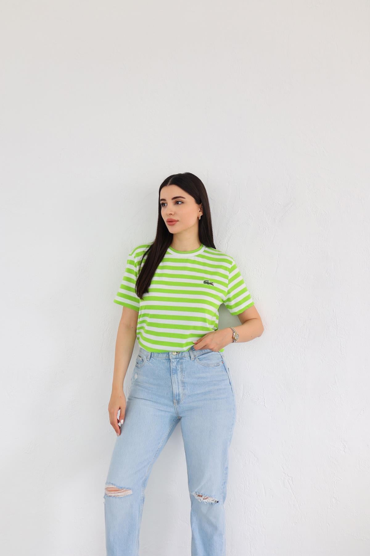 Yeşil Çizgili Coste Tshirt