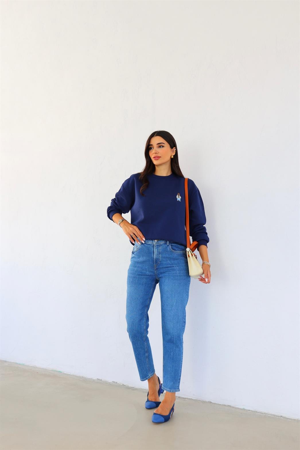 Yıkamalı Koyu Mom Jean