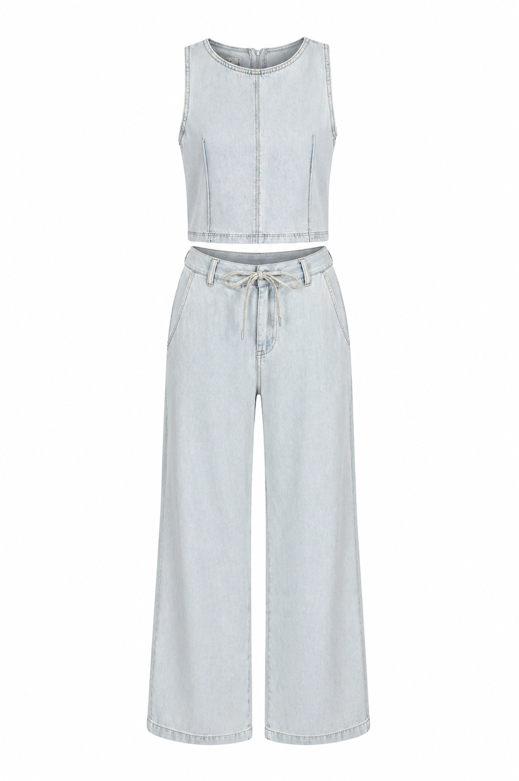 Yıkamalı Mavi İkili Denim Takım
