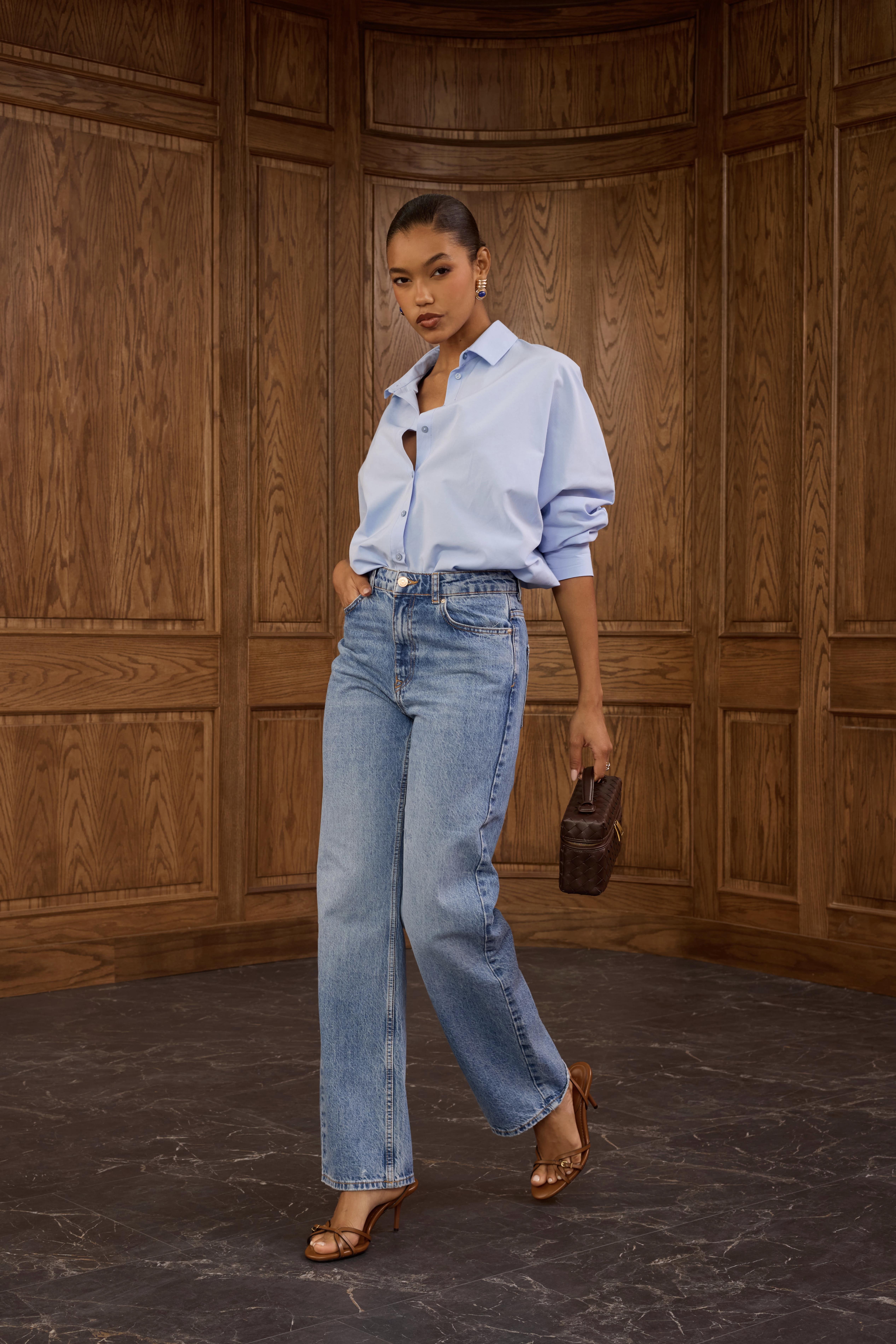 Yıkamalı Mavi Straight Jean