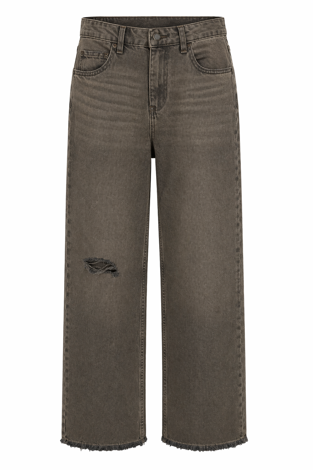 Yıkamalı Soğuk Kahve Yırtıklı Wide Leg Jean