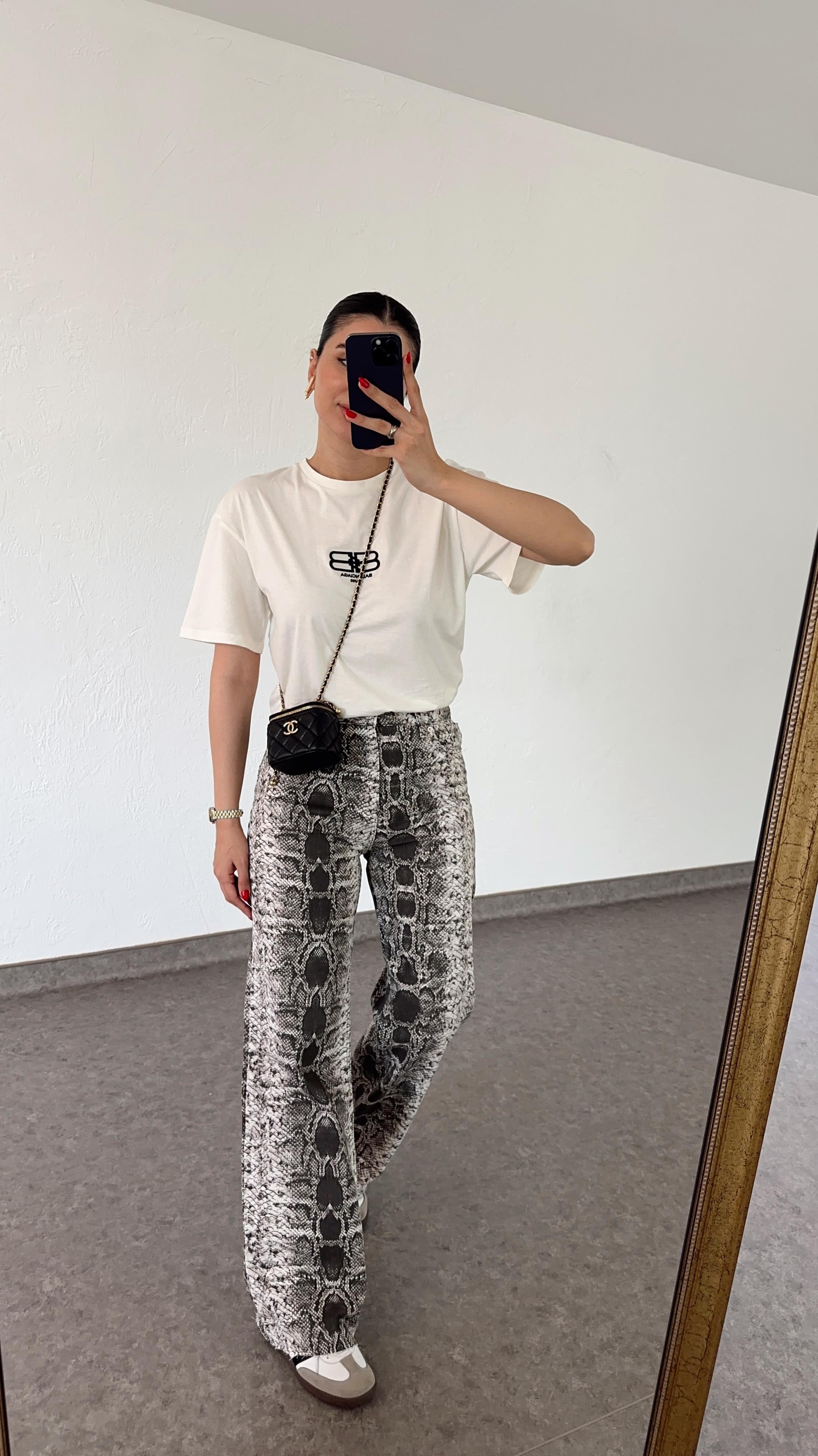 Yılan Desen Palazzo Denim