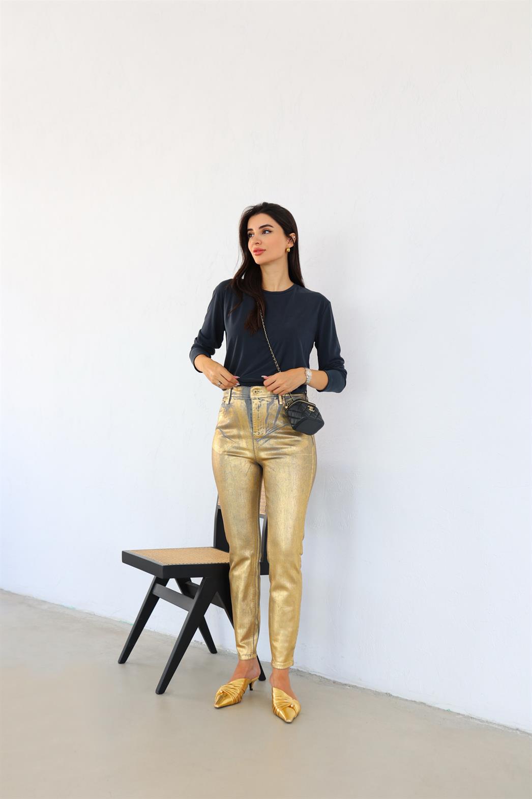 Yüksek Bel Gold Skinny Jean