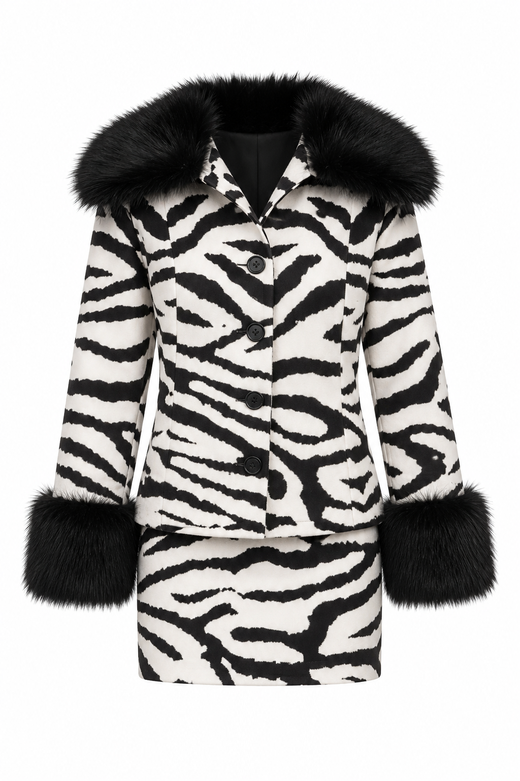 Zebra Desen Kürk Detaylı Ceket-Etek Takım