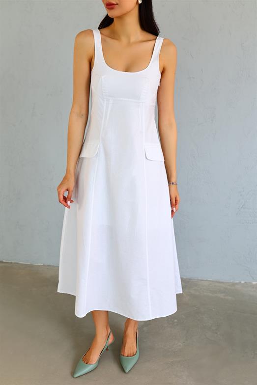 Berj Astarlı Beyaz Elbise