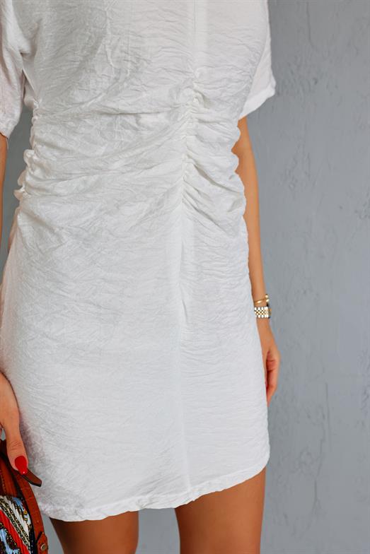 Blum Büzgülü Beyaz Elbise