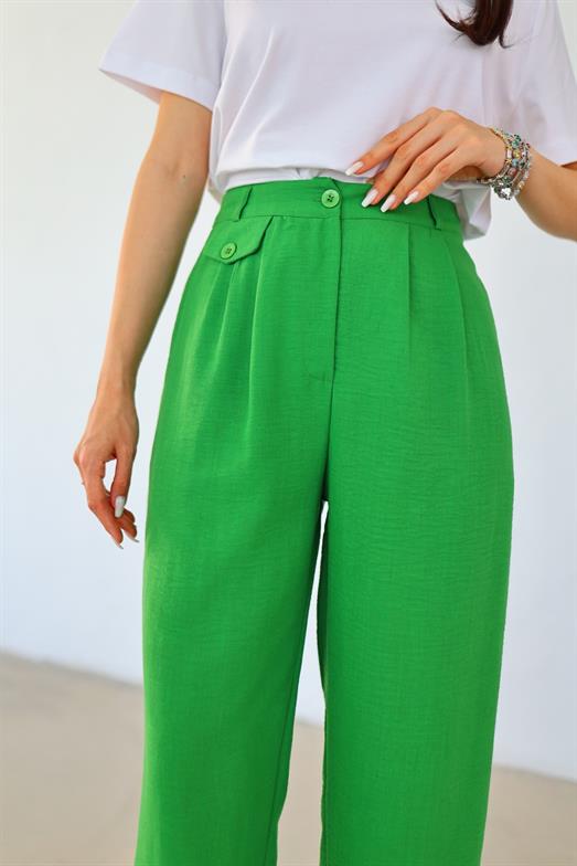 Düğme Detaylı Yeşil Pantolon