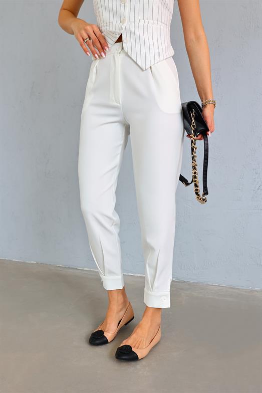 Nier Paça Detaylı Beyaz Pantolon
