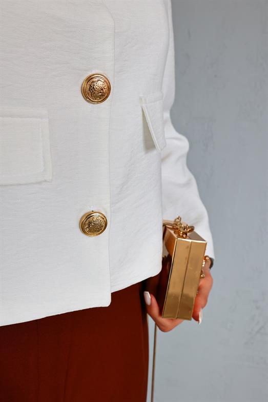 Quel Gold Düğmeli Astarlı Beyaz Ceket