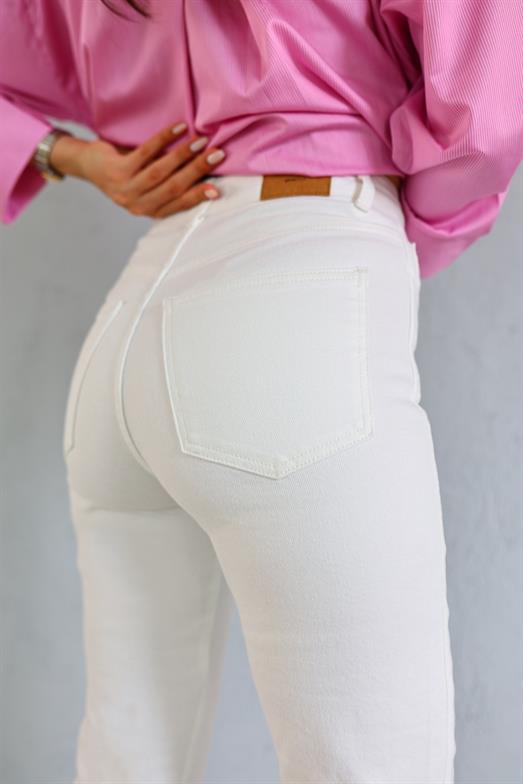 Xul Düz Kesim Beyaz Jean
