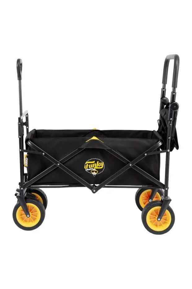 Gölgelikli Fren Sistemli 110 Litre XL Boy Katlanır Vagon Plaj Taşıma ve Kamp Arabası Siyah