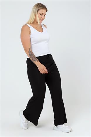  Kadın Büyük Beden Konfor Modeli Beli Lastikli Rahat Likralı Pamuklu Bol Geniş Paça Pantolon Tarzım Süper
