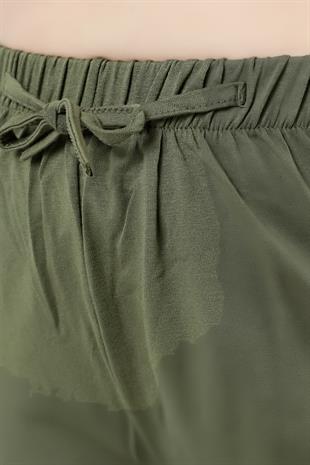 Kadın Büyük Beden Konfor Modeli Beli Lastikli Rahat Likralı Pamuklu Bol Geniş Paça Pantolon Tarzım Süper