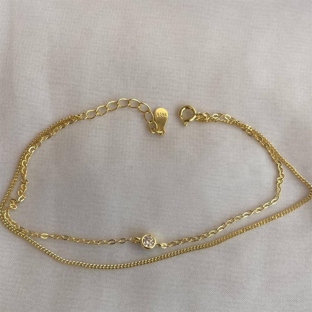 Bileklikİkili Zincir Tek Taş Bileklik Gold