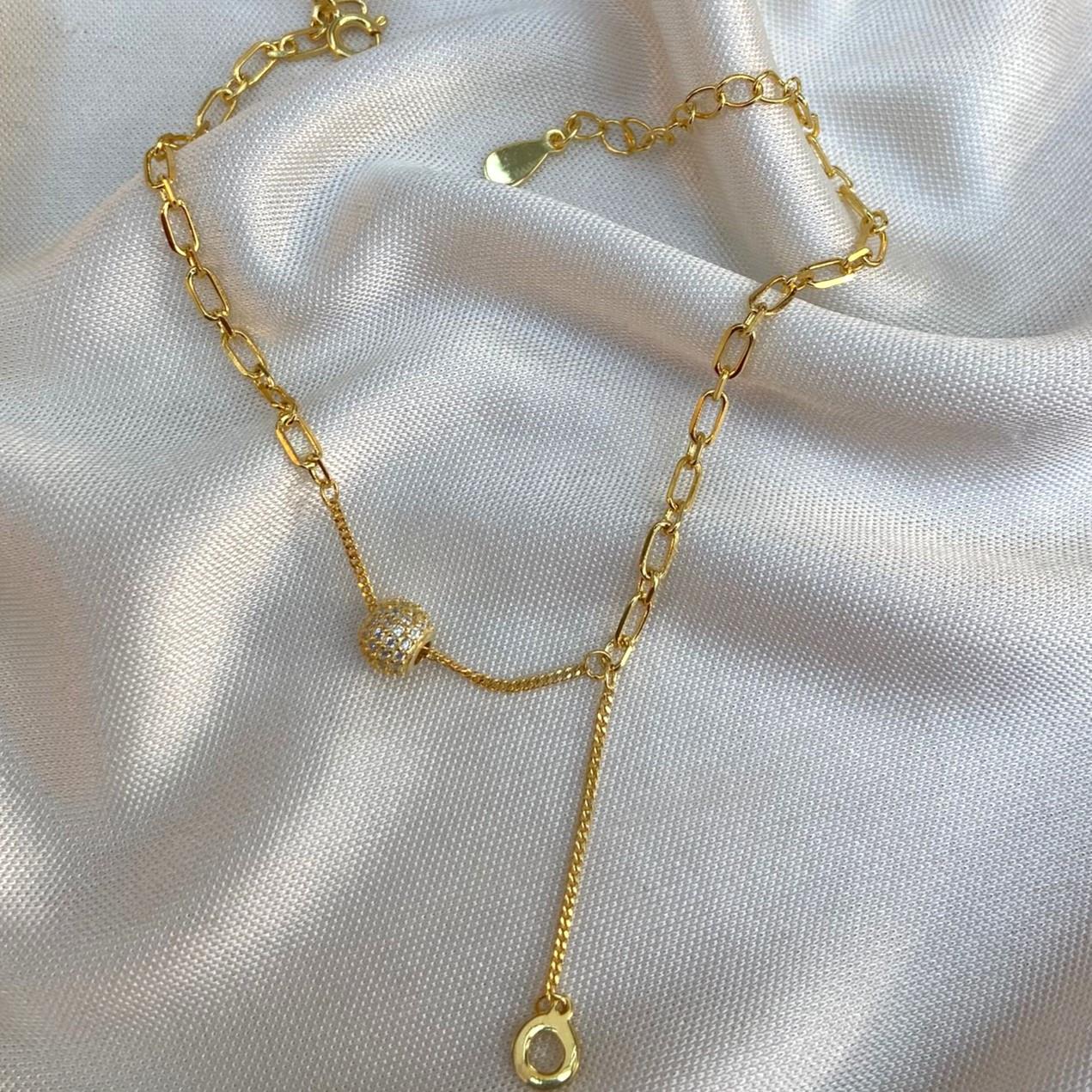 BileklikTaşlı Topçuk Zincir Bileklik Gold