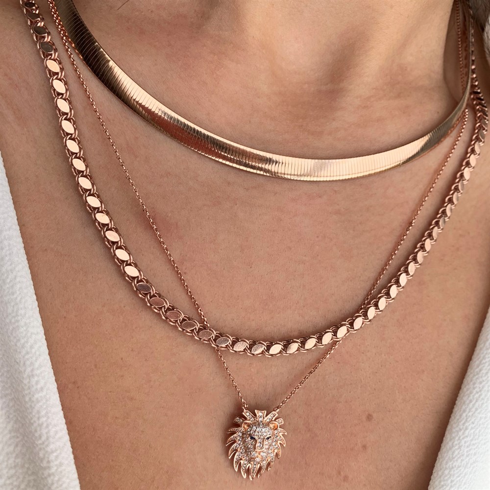 KolyeÇift Yönlü Balık Sırtı Yassı Kelepçe  Kolye (Rose-Silver)