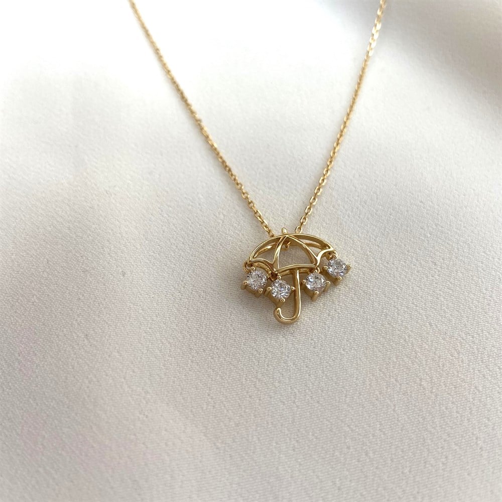 KolyeTaş Saçaklı Şemsiye Kolye Gold