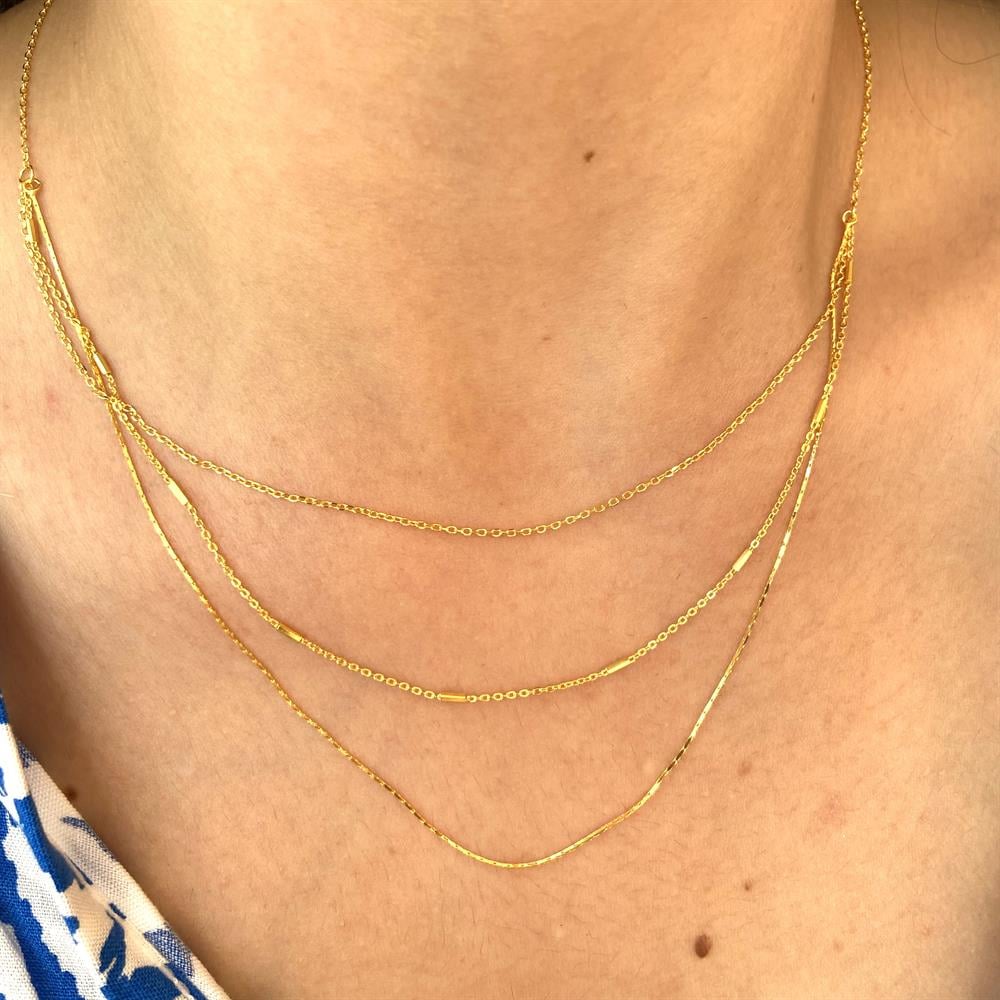KolyeÜç Sıra İnce Zincir Kolye  Gold