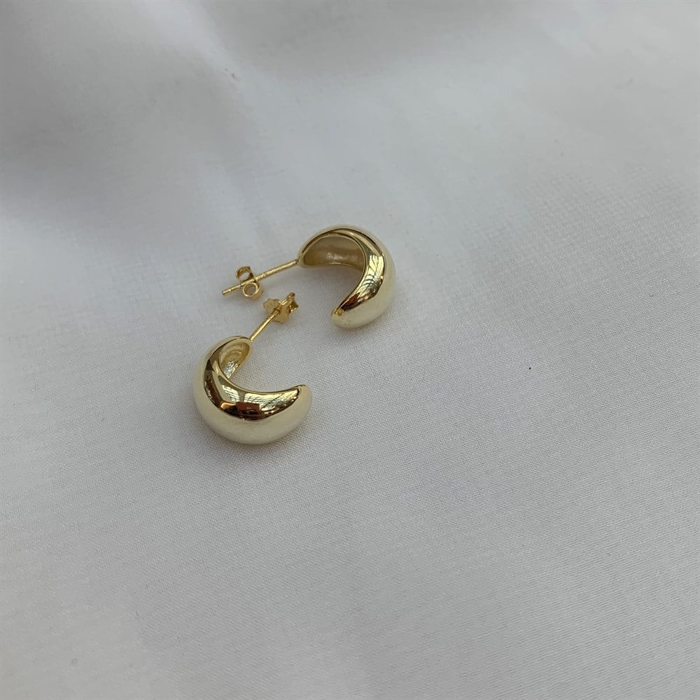 Küpe Yarım Oval Halka Küpe Gold