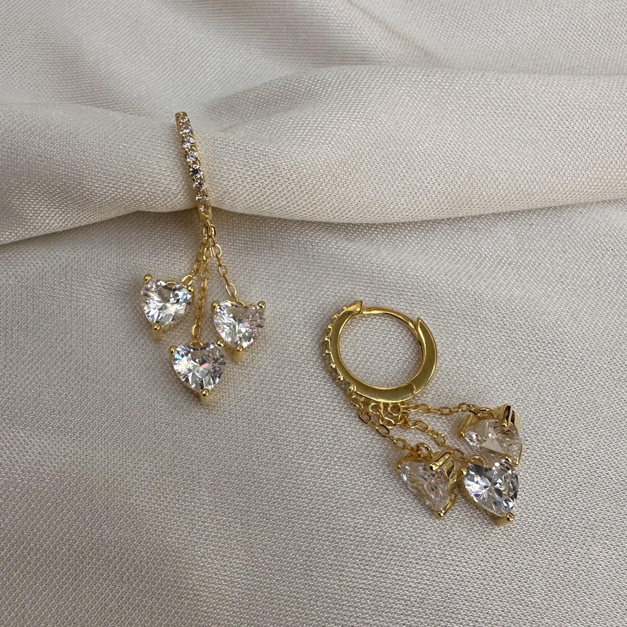 KüpeFancy Taş Kap Saçaklı Halka Küpe Gold