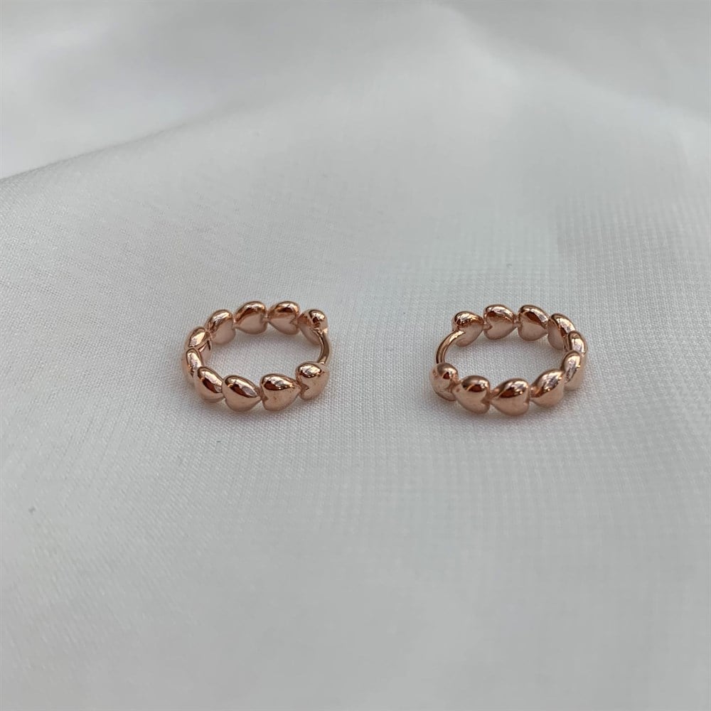 KüpeMinimal Sıra Kalp Halka Küpe Rose