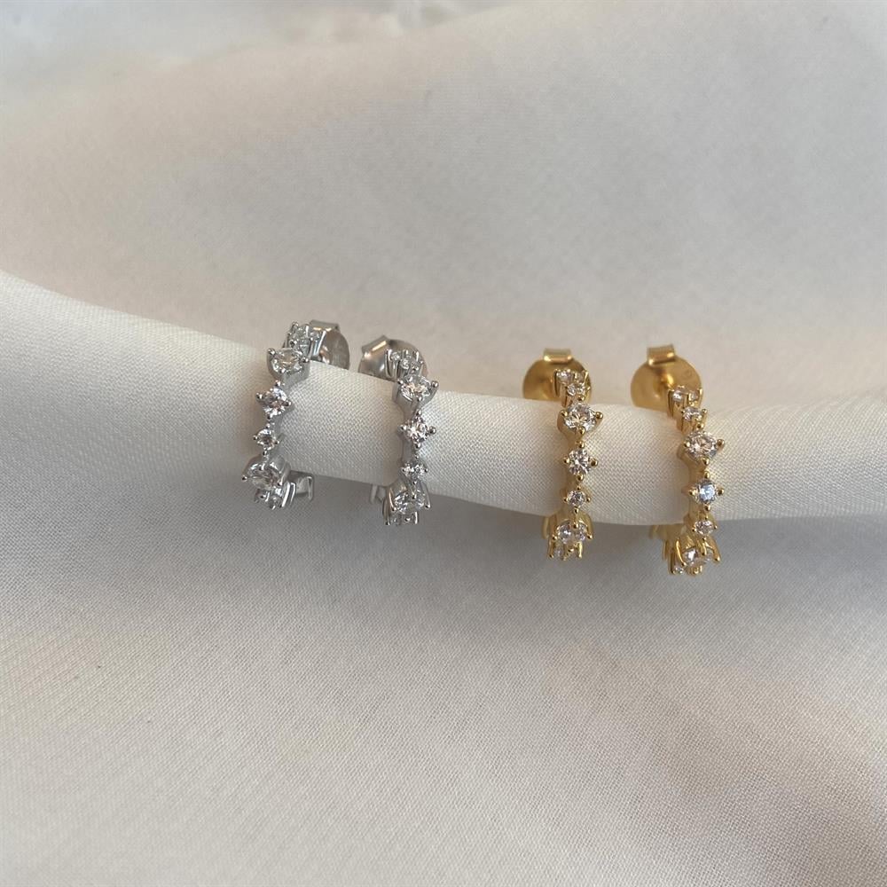 KüpeSıra Tek Taş Yarım Halka Küpe 