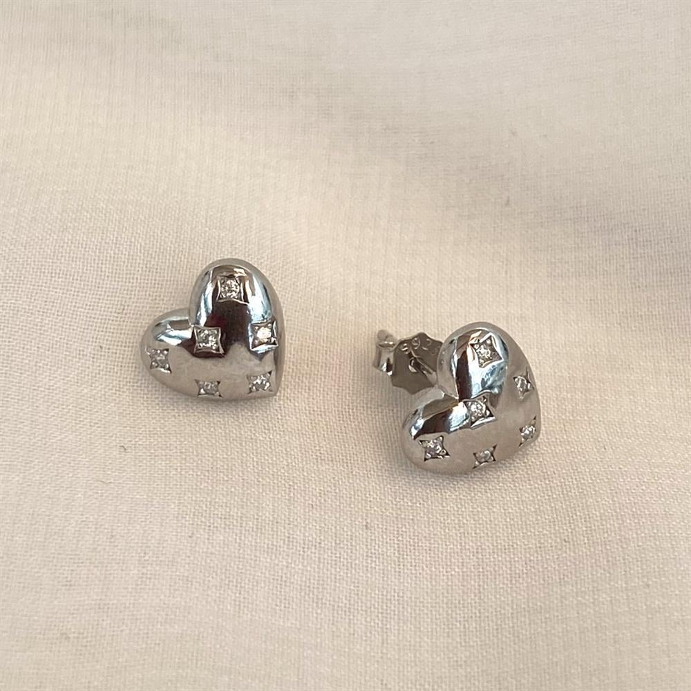 KüpeTaşlı Mini Kalp Küpe Rodyum 