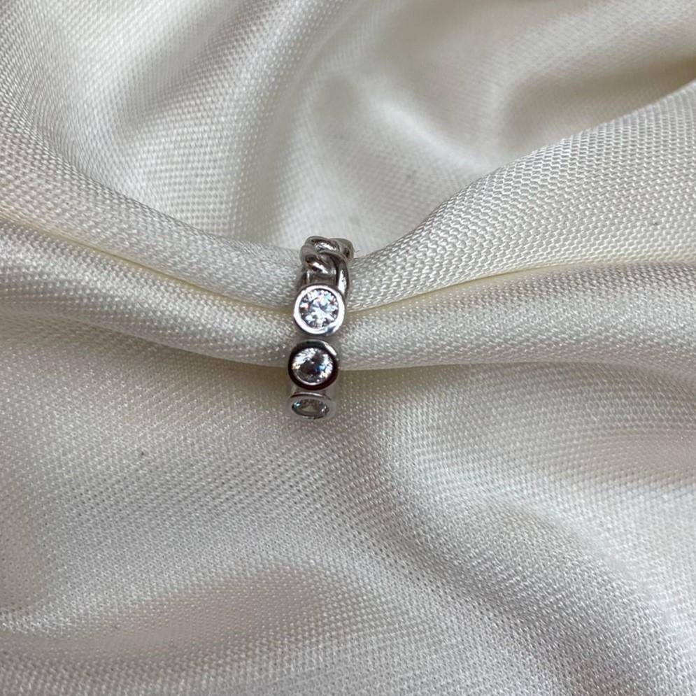KüpeYuvarlak Taş Mini Zincir Cuff Rodyum