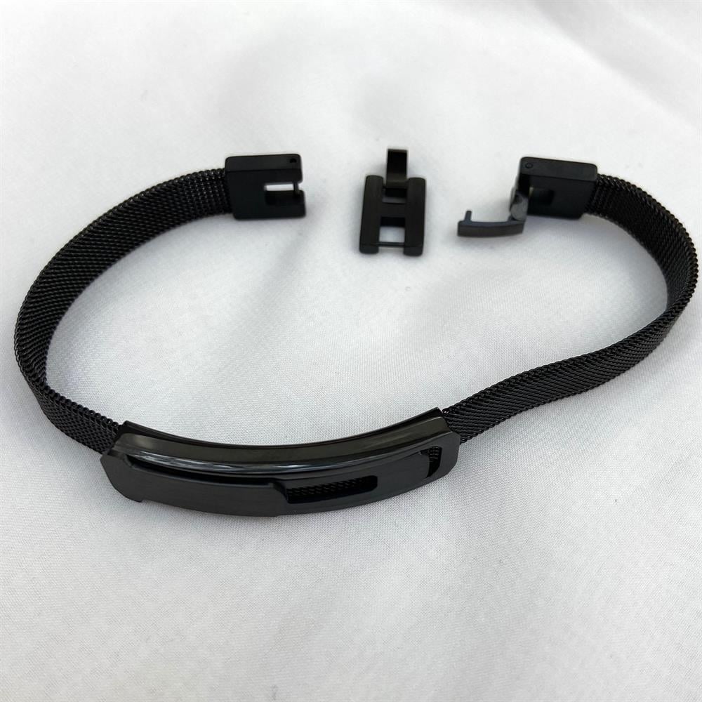 Luceat Erkek KoleksiyonuSiyah Yassı Kordon Çelik Bileklik 