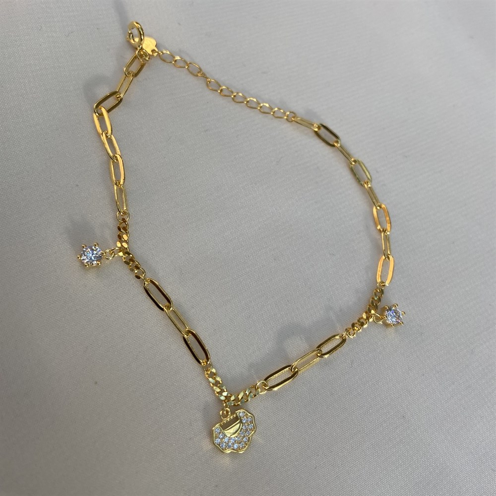 BileklikBulut-Taş Sallantılı Zincir Bileklik Gold