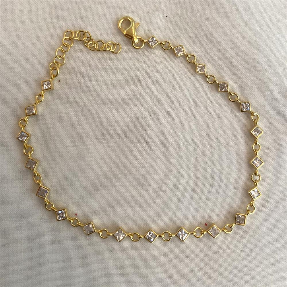 BileklikKare Taş İnce Bileklik Gold