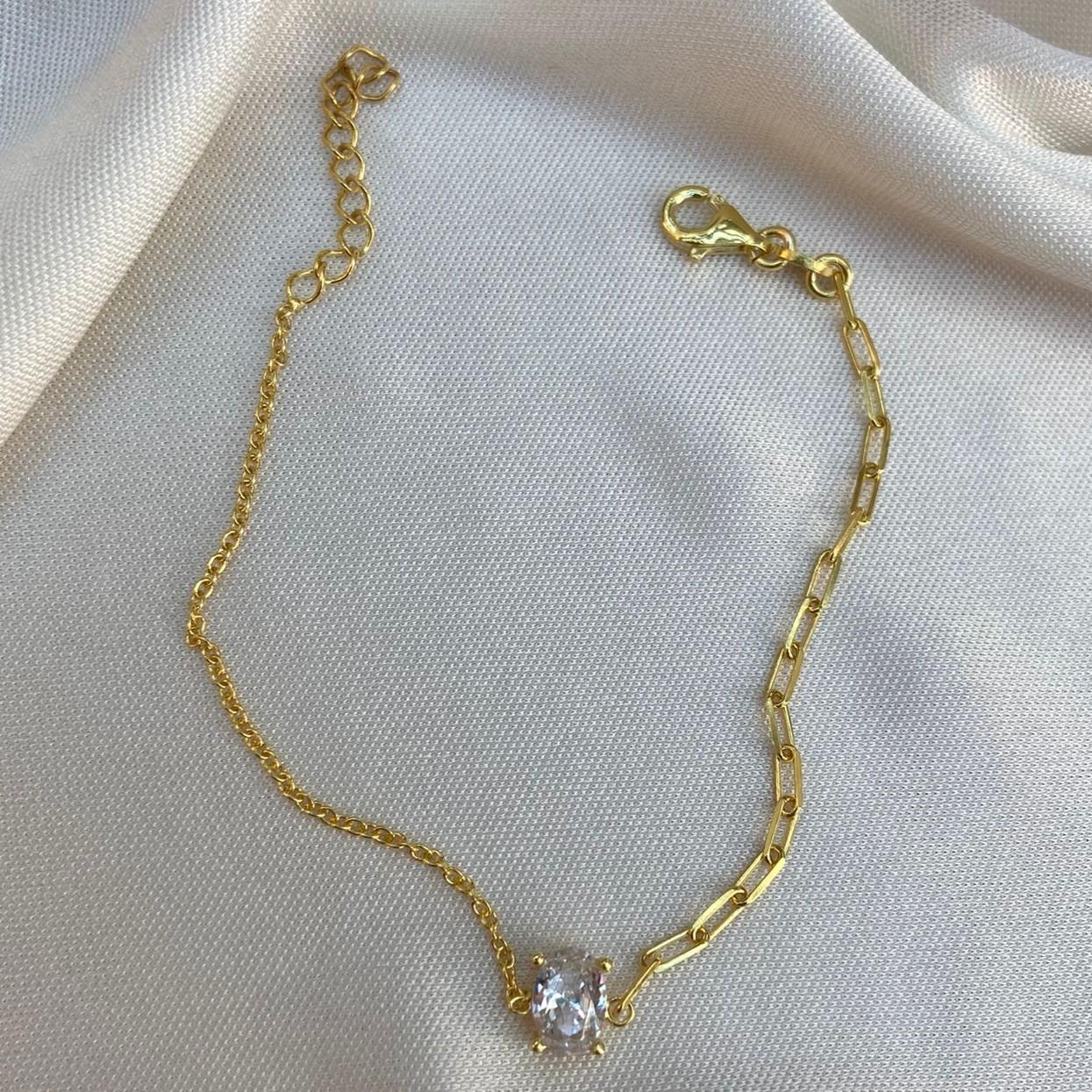 BileklikOval Taş Zincir Bileklik Gold
