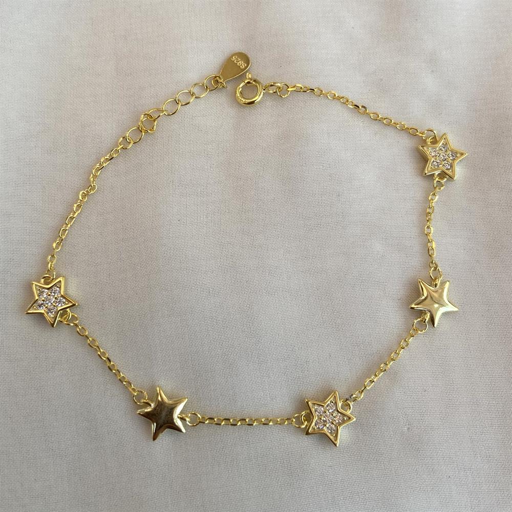 BileklikTaşlı Sıra Yıldız Bileklik Gold