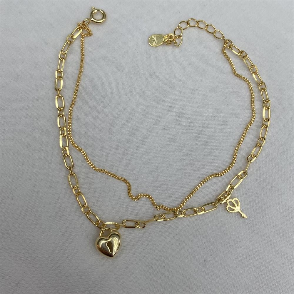 BileklikZincir Kalp Sallantılı Bileklik Gold