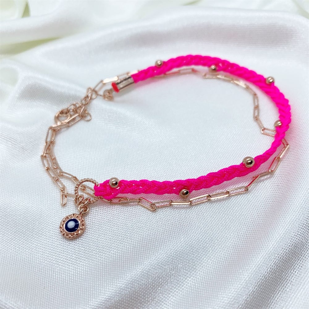 HalhalNeon Pembe Renk İpek İp Halhal