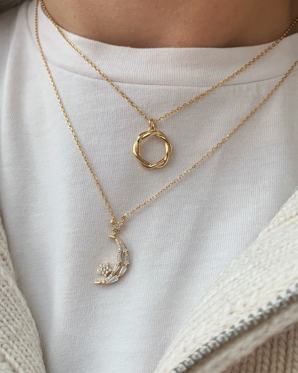 KolyeHilal Yıldız Baget Taş Kolye