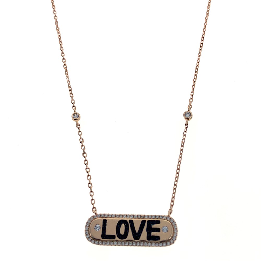 Kolyeİtalyan Siyah Taşlı Love Kolye