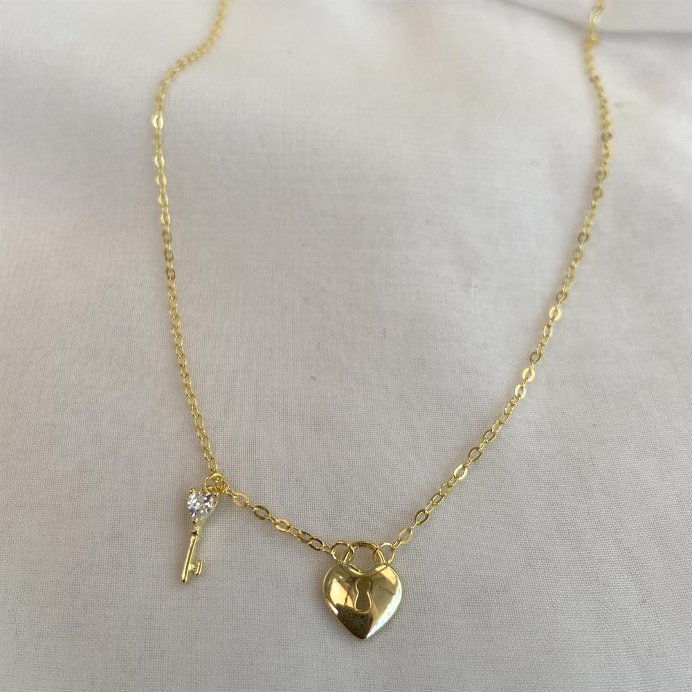 KolyeKilit Mini Kalp Kolye Gold