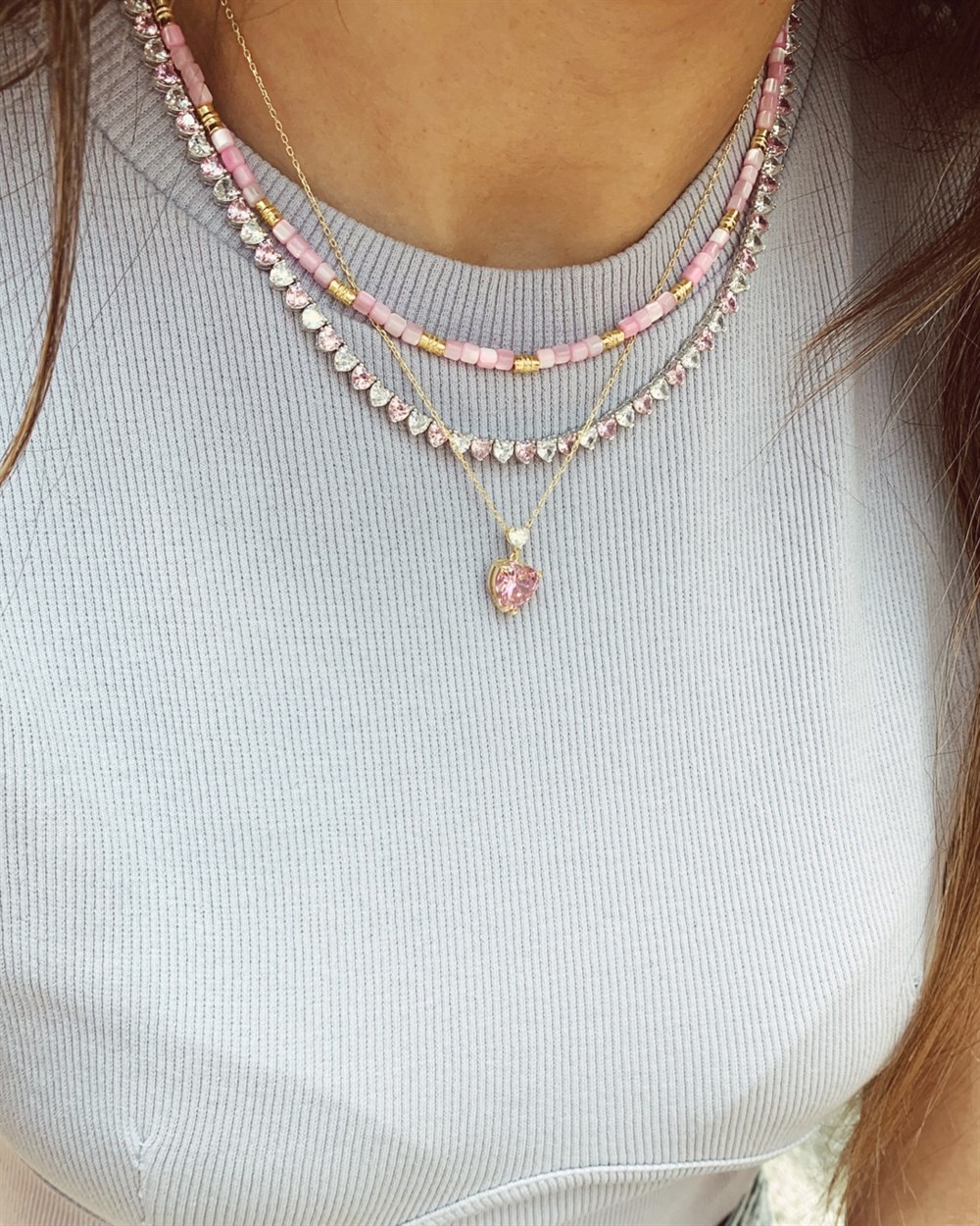 KolyePembe Beyaz Taş Kalp Su Yolu