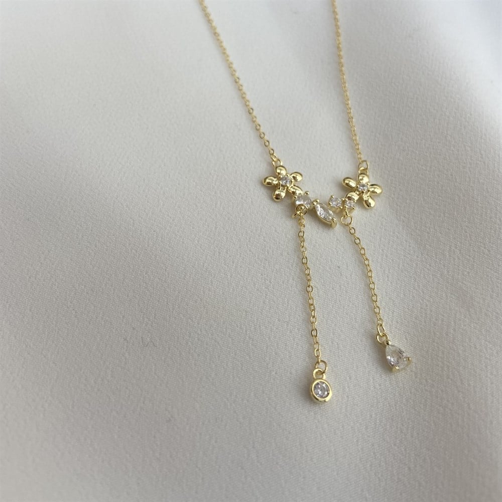 KolyeSaçaklı Çiçek Kolye Gold