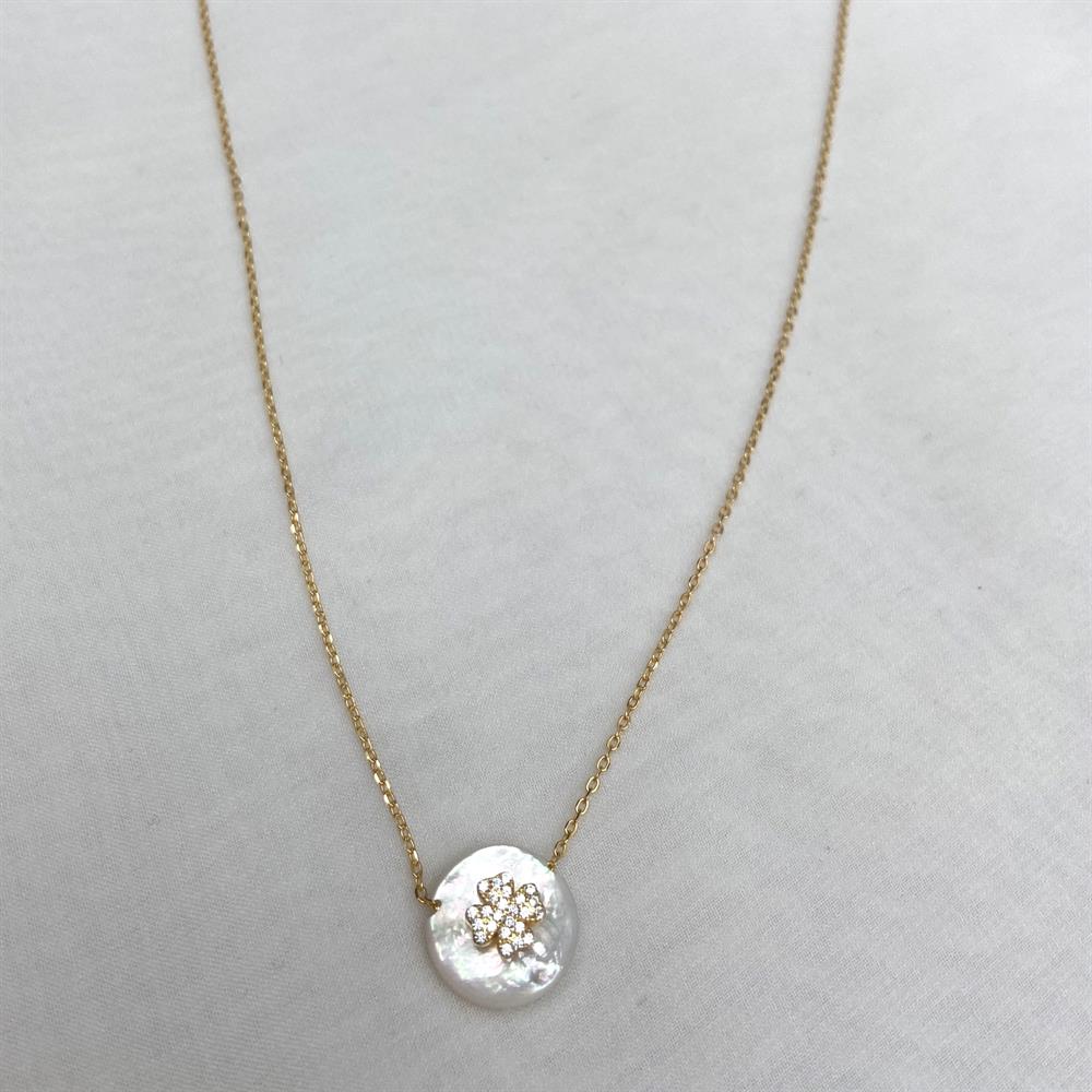 KolyeSedef Taşı Yonca Kolye Gold