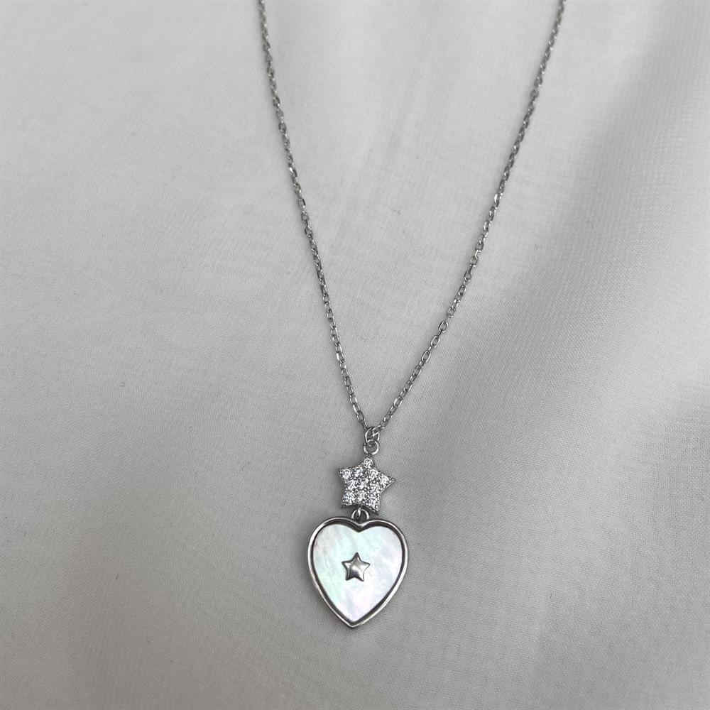 KolyeSedefli Kalp Kolye Rodyum