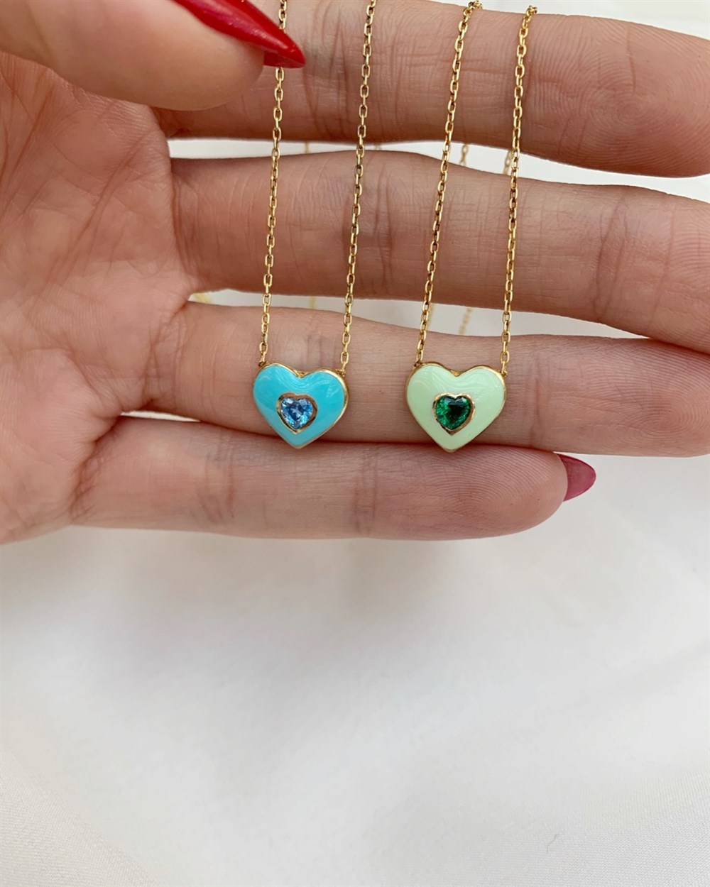 KolyeYeşil Mineli Kalp Kolye