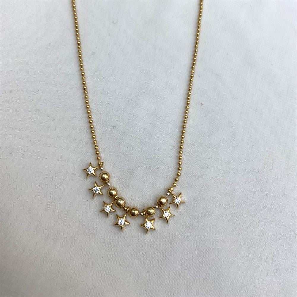KolyeYıldız Sallantılı Topçuk Zincir Kolye Gold