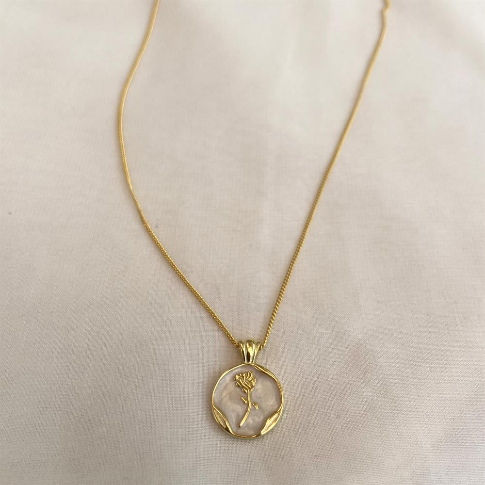 KolyeYuvarlak Sedefli Gül Kolye Gold