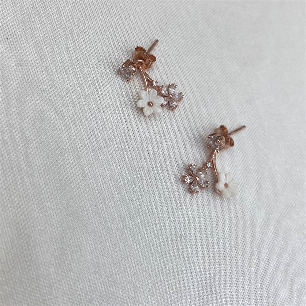 Küpeİkiz Dal Tek Taş Çicek Küpe Rose