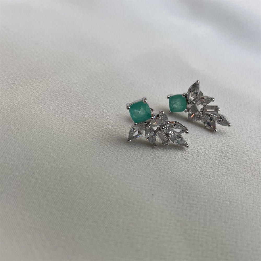 KüpeKare Paraiba Taş Küpe Rodyum